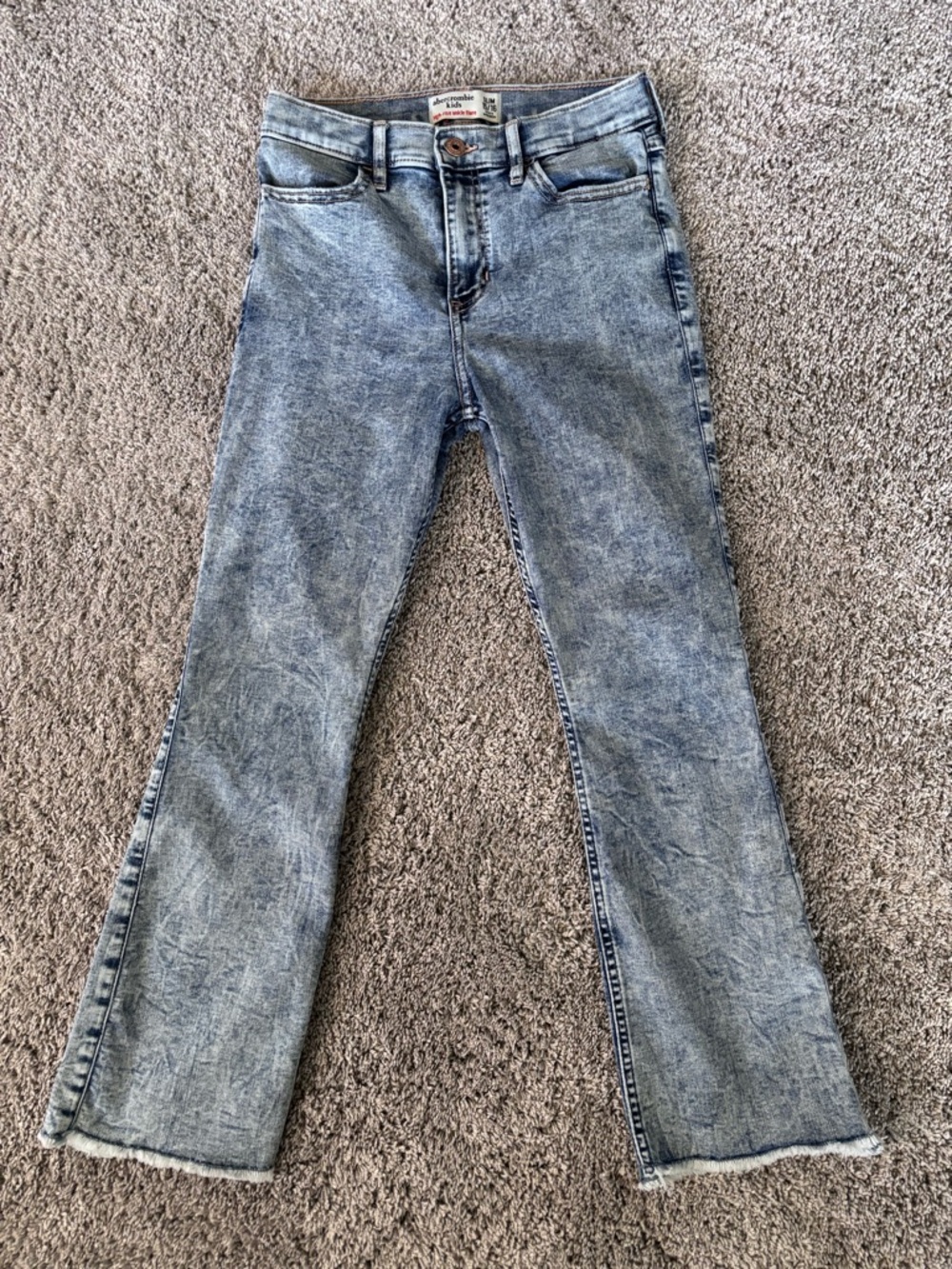 Abercrombie Kids High Rise Ankle Flare Light Blue Acid Wash Size 15/16 Slim